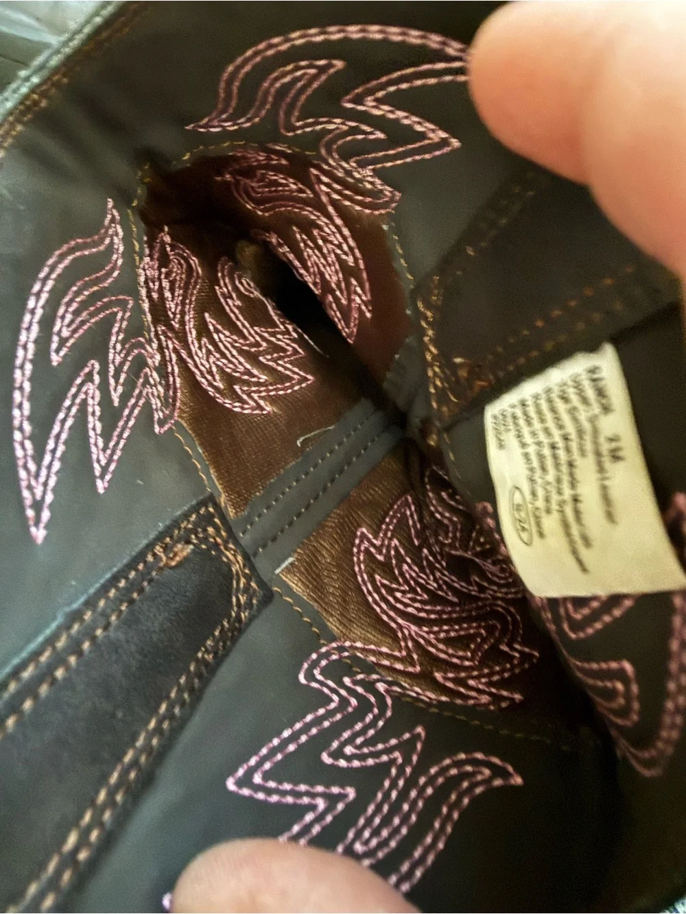 Deer Stags Black Kids Cowgirl Boots with Pink Stitching